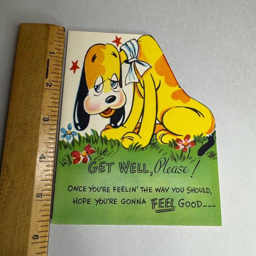 Vintage Sangamon Get Well Please Greeting Card 1950's Sad Dog Puppy 5-1515 USA‎